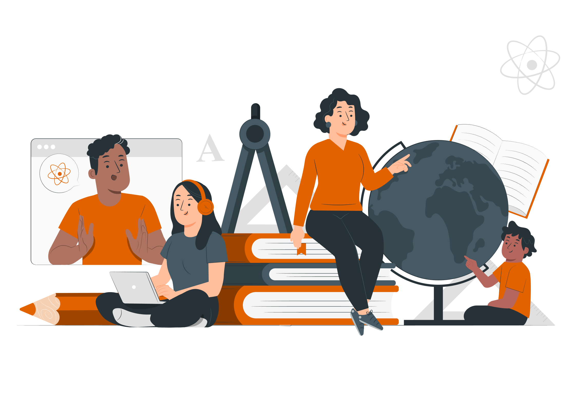 Illustration d'étudiants avec des livres et un globe terrestre